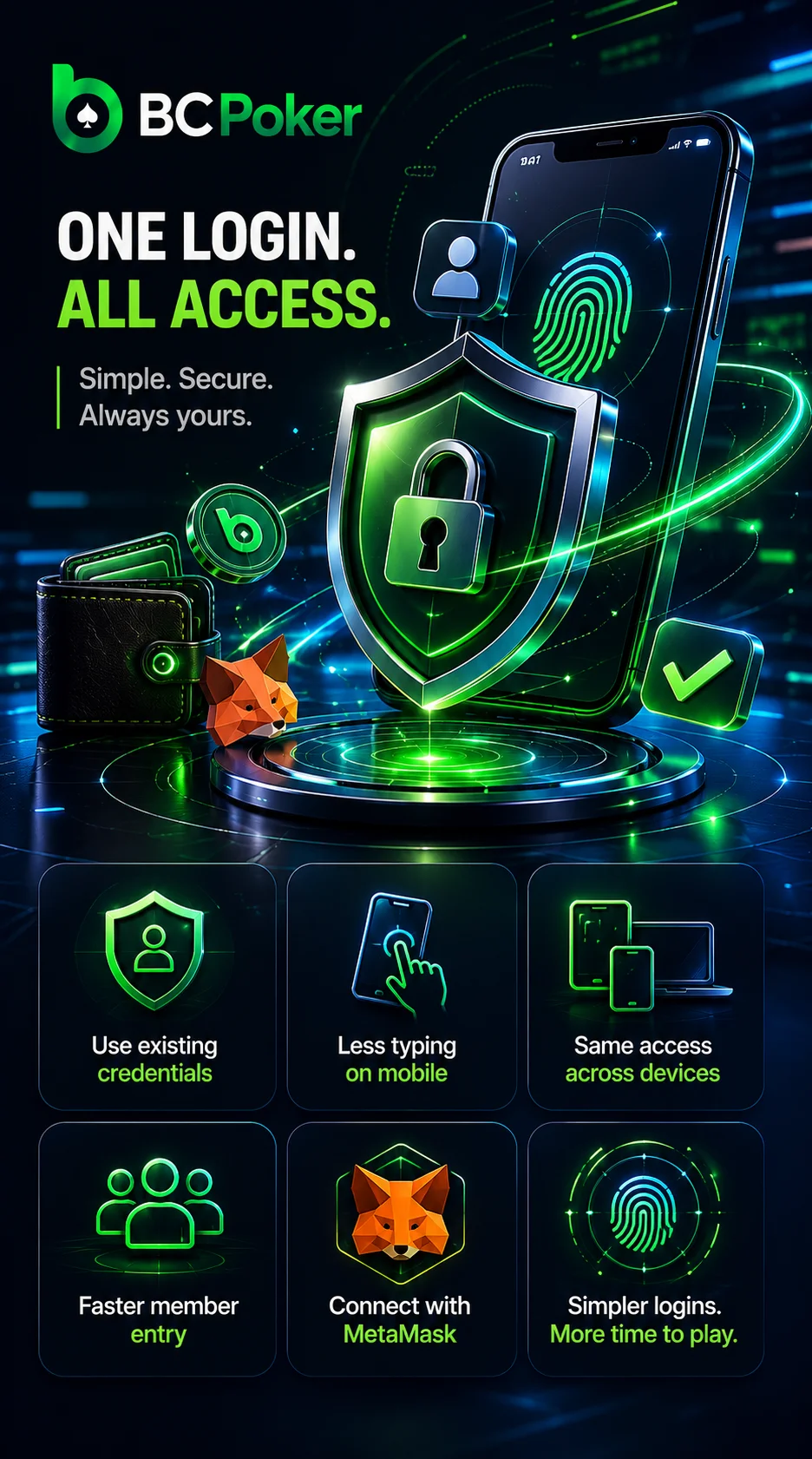 BC Poker login access with secure sign-in, device sync and MetaMask integration.